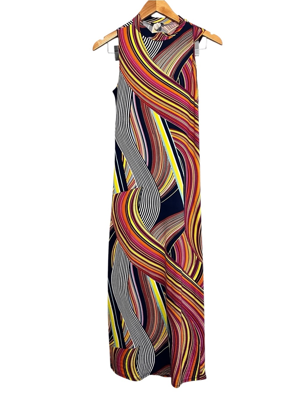 Minette Sleeveless Maxi Dress with Vibrant Swirl Print - Navy Multi